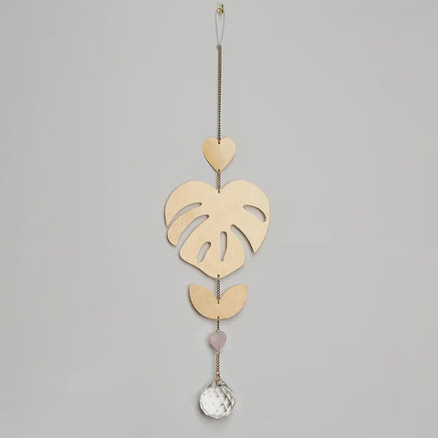 Suncatcher Monstera Leaf and Rose Quartz