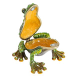 Enameled Metal Frog Shaped Trinket Box w/ Jewels, Gold Finish & Green