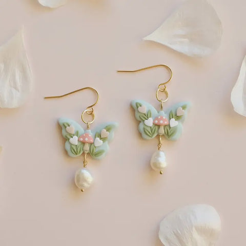 Pearl Heart Butterfly Earrings