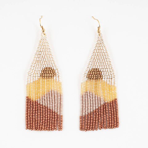 Vista Beaded Fringe Earrings Lemon Cream