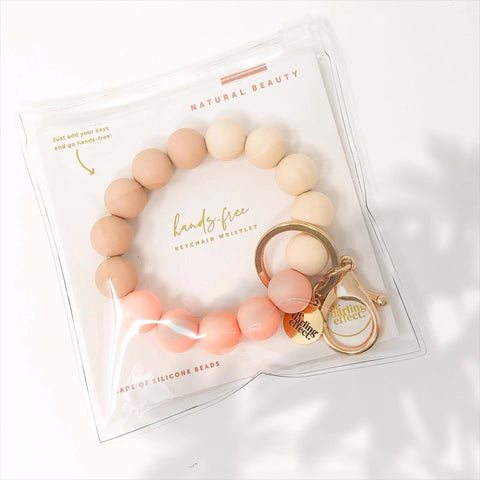 Hands-Free Silicone Beaded Keychain Wristlet -Natural Beauty