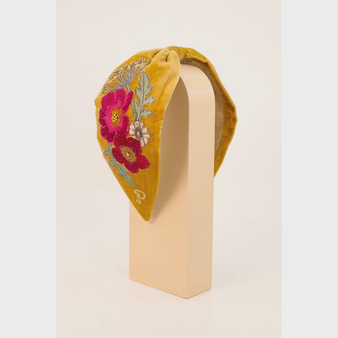 Embroidered Wild Woodland Headband Mustard