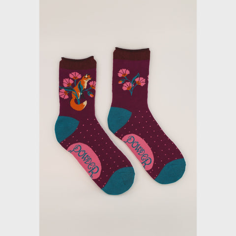 Fox In A Meadow Ankle Socks Grape