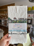 Mackinac Island Illustrated Scene Tea Towel