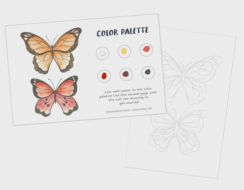 Butterfly Watercolor Painting Art Kit with Outline Page