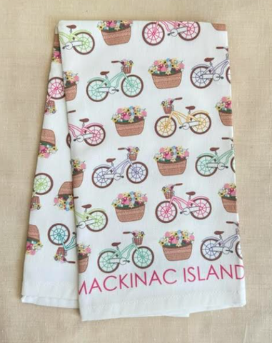 Mackinac Bicycle and Flower Baskets Full Pattern Towel