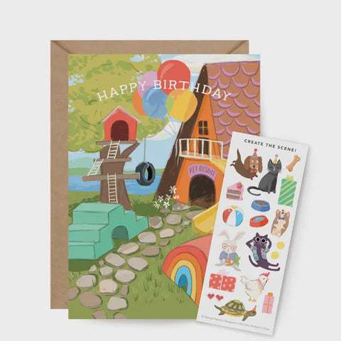 Sticker Scene Card Pet Resort Birthday