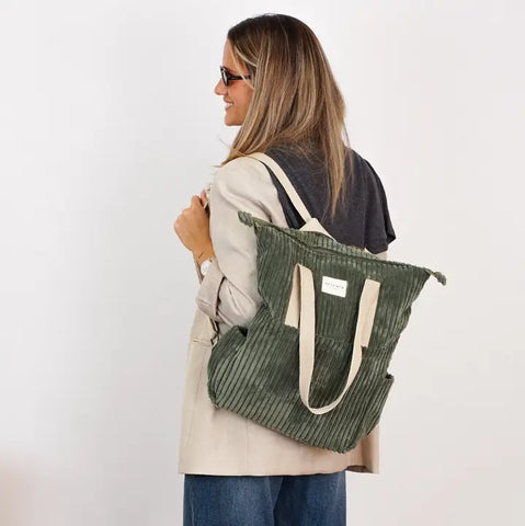 Corduroy Backpack - Shoulder Bag – Olive Green