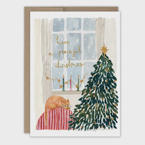 Sleeping Cat Peaceful Christmas Holiday Card