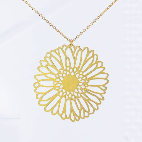 Gerber Daisy Flower Necklace Gold