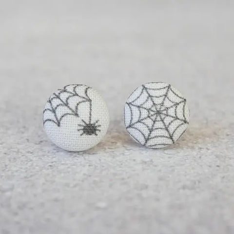 Spider and Web Fabric Button Earrings
