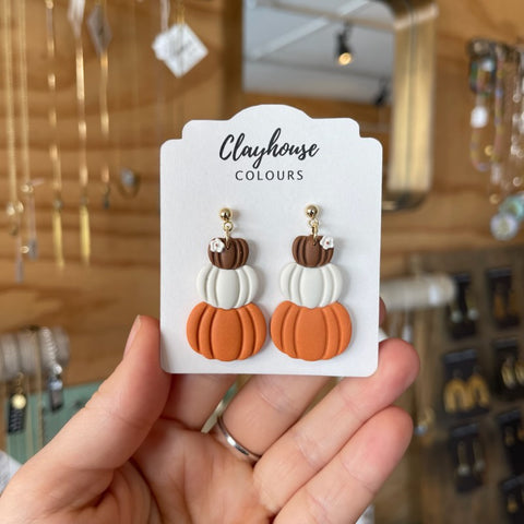 Stacked Pumpkin Earrings Brown/Cream/Pumpkin