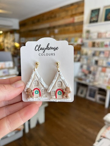 Holiday Clay Earrings Gingerbread House