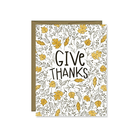 Give Thanks Brown Gold Leaves Card