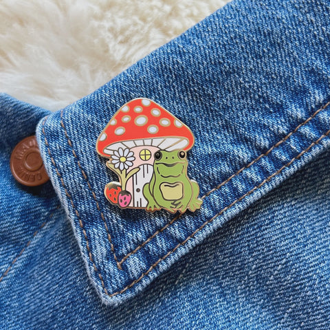 Frog and Mushroom Enamel Pin Wildflower