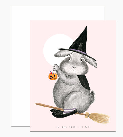 Trick Or Treat Bunny Witch On Broom