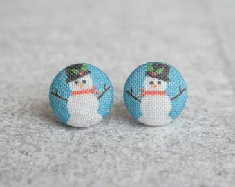 Snow Men Fabric Button Earrings