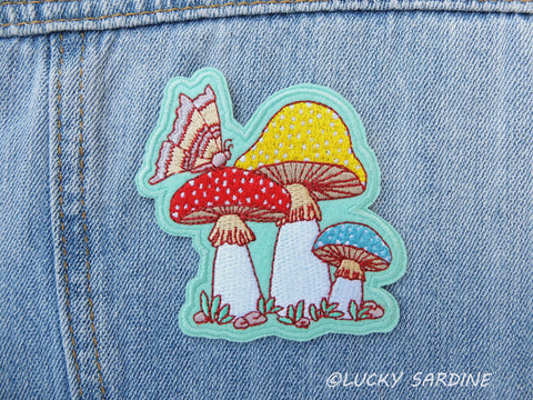 Mushroom and Moth Embroidered Patch