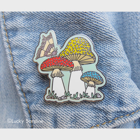 Mushroom Moth Enamel Pin