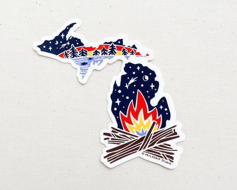 Michigan Shape Bonfire Vinyl Sticker